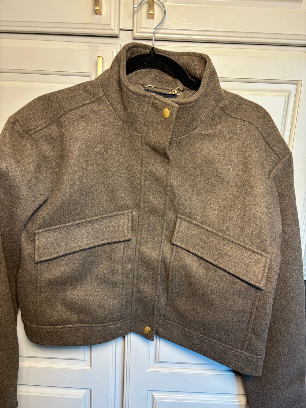 House of Harlow 1960 Cropped Utility Blazer in Taupe Brown Stylish and Trending